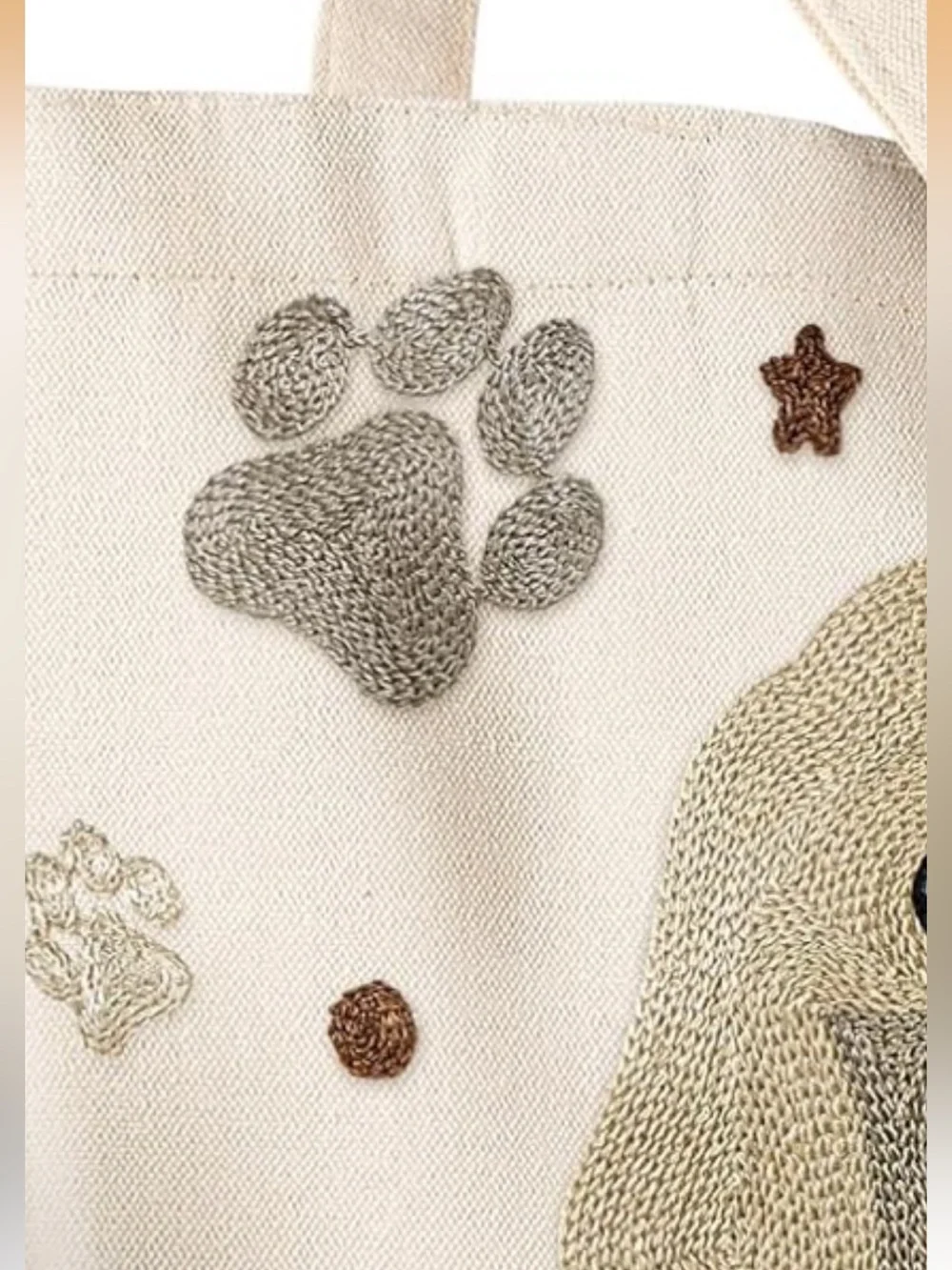 Dog  canvas cotton Hand embroidered tote NIP animal tote